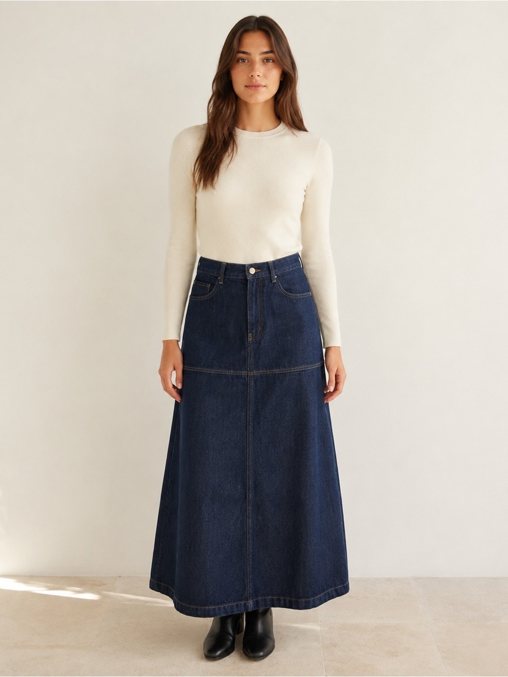 Zara Dark Indigo High Rise A-Line Denim Maxi Skirt Size S